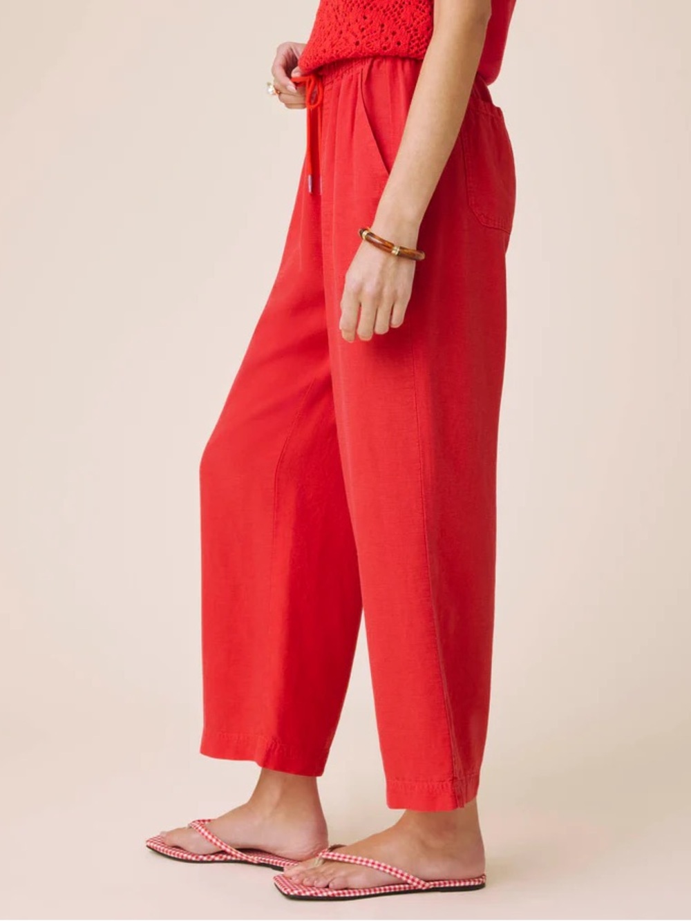 Splendid Red Wide-Leg Drawstring Pants - Picture 4 of 6